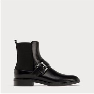 - Zara black ankle buckle boot pointed toe Chelsea boot 5 goth vegan